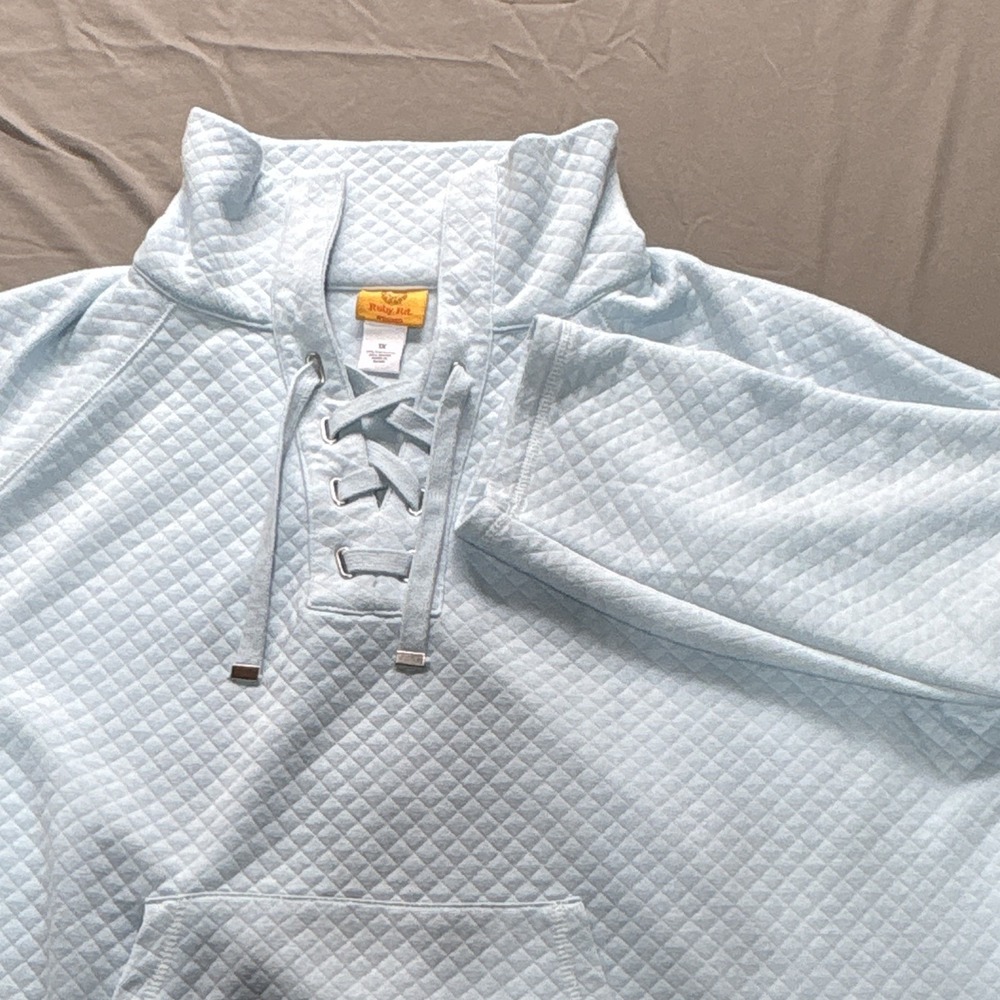 Ruby Rd Blue Quilted Lace Up Pullover Sweatshirt Size Extra Large Women's